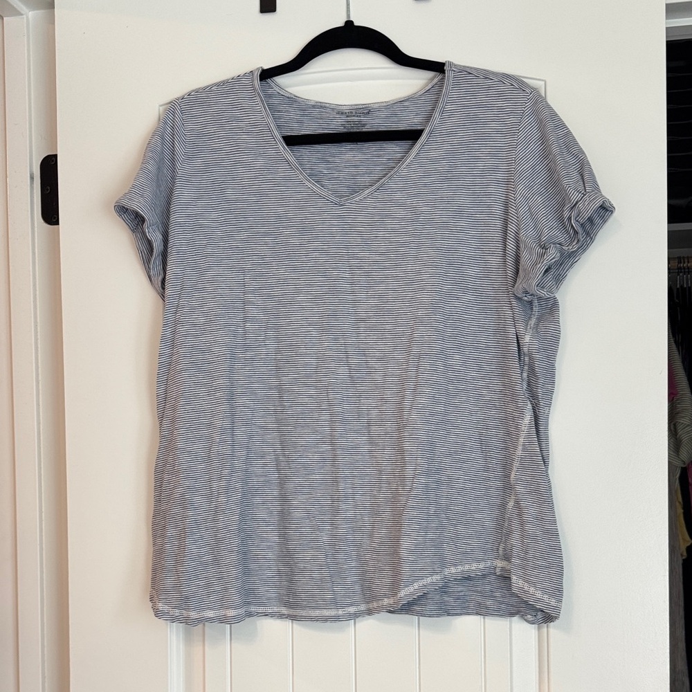 Westbound Blue Striped V-Neck Tee